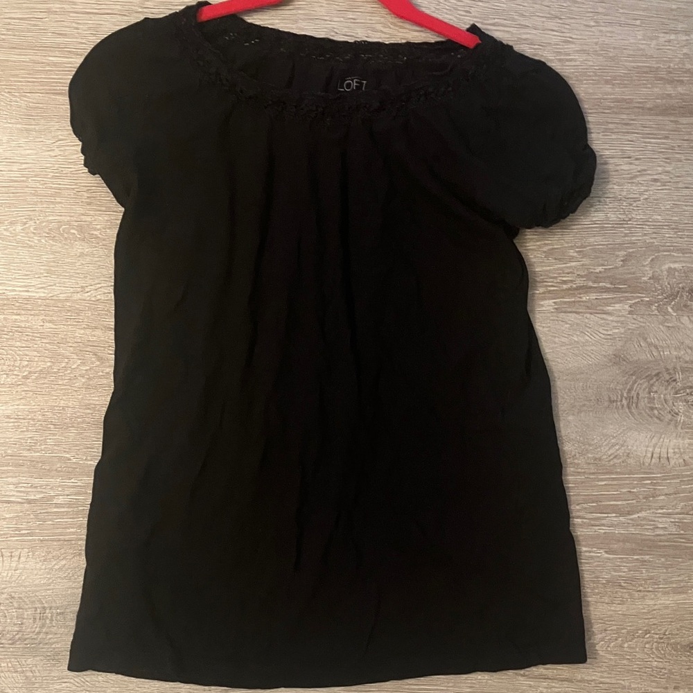 LOFT Classic Black Short Sleeve Blouse